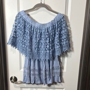 Lumie Blue Off-Shoulder Lace Blouse